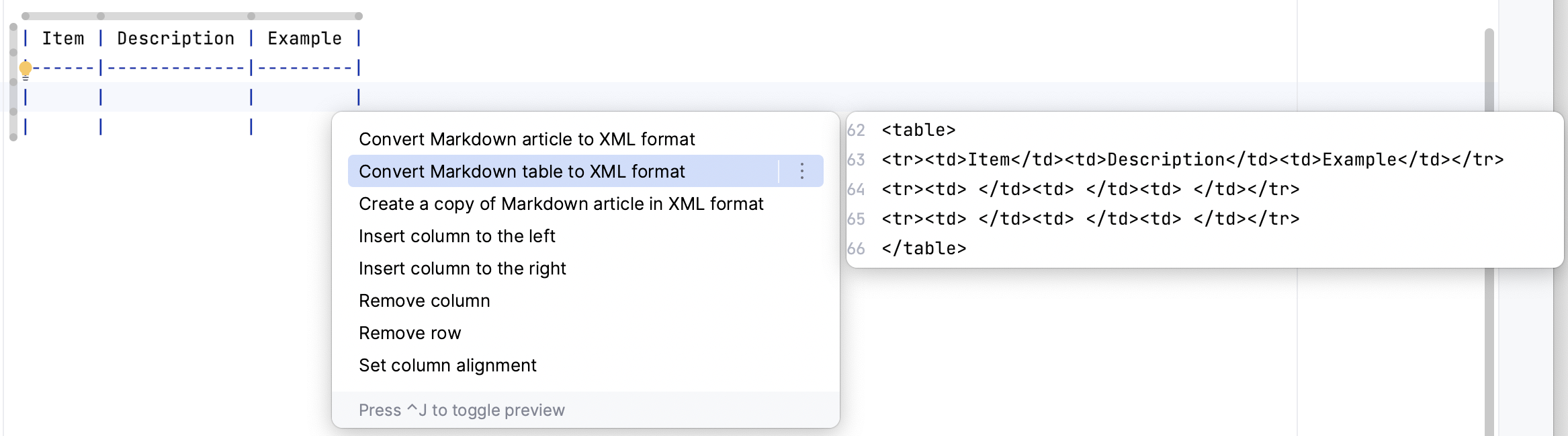 Convert table to XML Convert table to XML